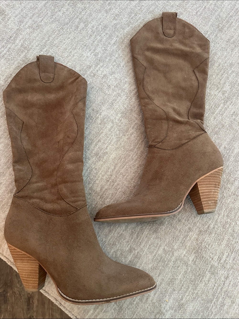 Mi.iM Brown Suede Western-Style Mid-Calf Heeled Boots